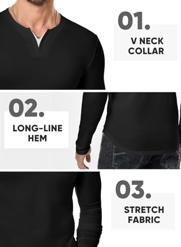 JMIERR Mens Casual Long Sleeve V-Neck Tee - Image 5