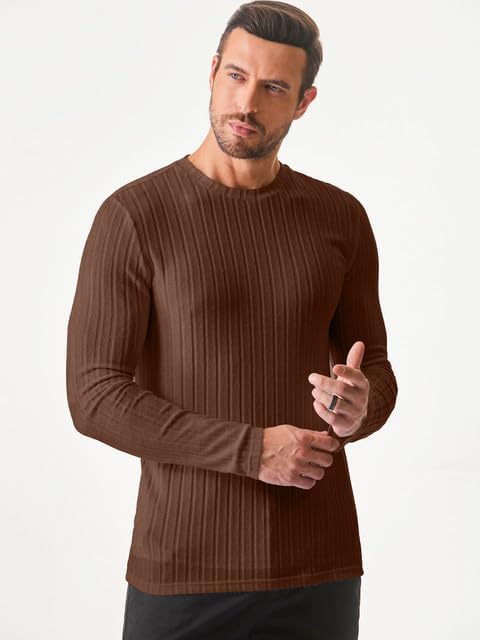 JMIERR Men's Fleece Long Sleeve Thermal Shirt, US46(XL), Brown - Image 2
