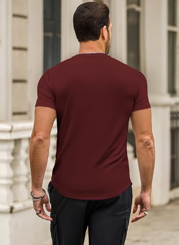 JMIERR Men's Muscle Slim Crewneck Henley Tee - Image 3