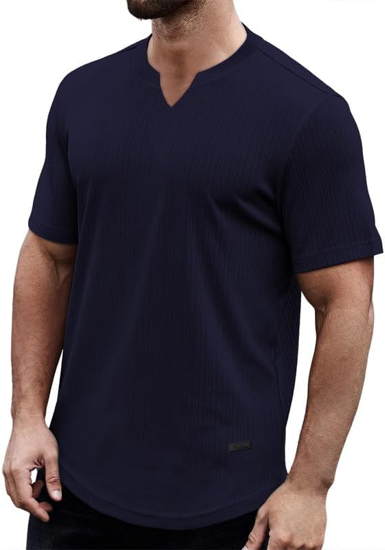 JMIERR Muscle Slim V-Neck Henley Shirt - Image 2