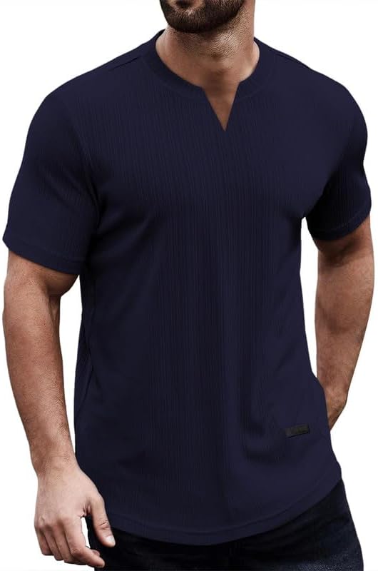 JMIERR Muscle Slim V-Neck Henley Shirt - Image 3