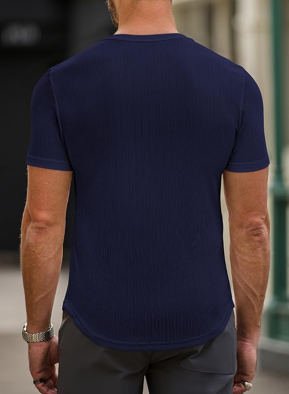 JMIERR Muscle Slim V-Neck Henley Shirt - Image 4