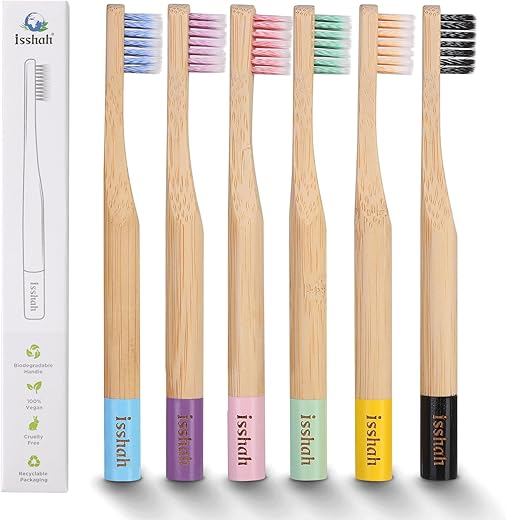 Isshah Kids Bamboo Toothbrushes BPA Free, Pack Of 6