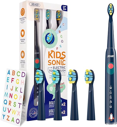 SEAGO Kids Electric Toothbrush With Stickers, Navy