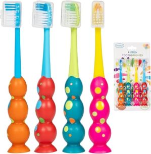 PRASBURR Kids Toothbrush 4 Pack - Soft Bristles
