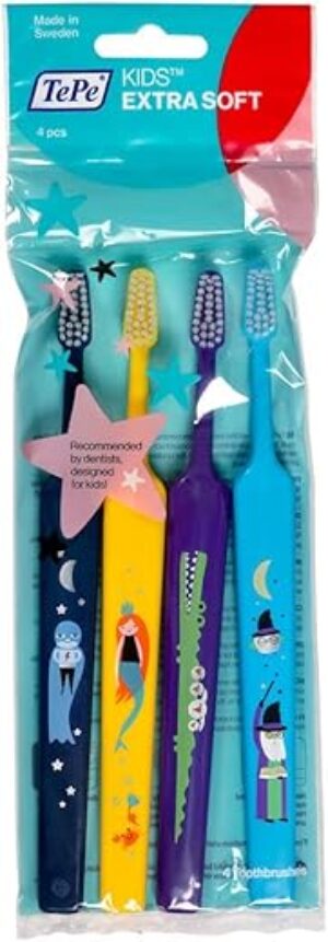 TEPE Kids Toothbrush, Extra Soft, Ages 3+, 4 Pack