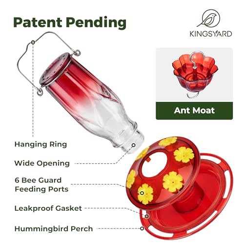 Kingsyard Glass Hummingbird Feeder 6 Ports, 16 Oz - Image 2