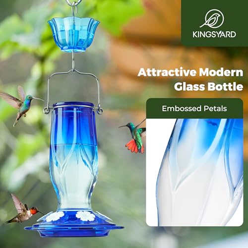 Kingsyard Glass Hummingbird Feeder 6 Ports, Blue - Image 4