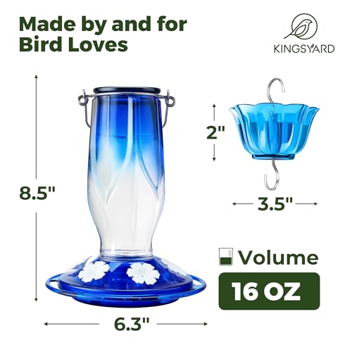 Kingsyard Glass Hummingbird Feeder 6 Ports, Blue - Image 5