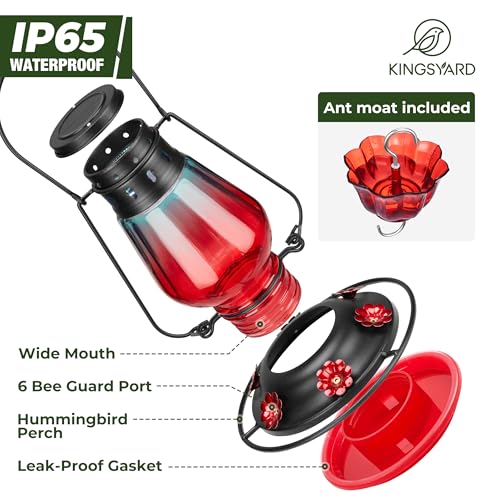 Kingsyard Solar Hummingbird Feeder, Leak-Proof Glass, 24 Ounce - Image 3