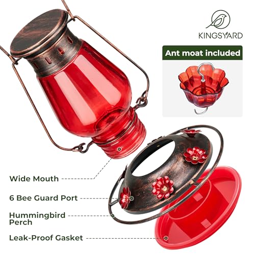 Kingsyard Vintage Lantern Style Glass Hummingbird Feeder - Image 3