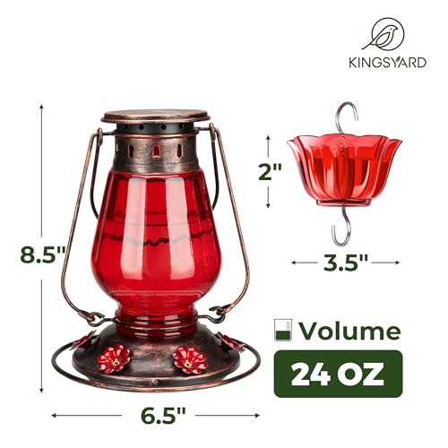 Kingsyard Vintage Lantern Style Glass Hummingbird Feeder - Image 4