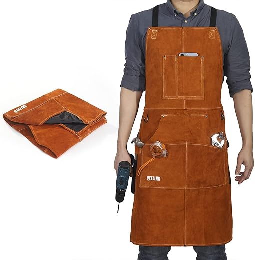 QeeLink Leather Welding Work Apron, Heat Resistant
