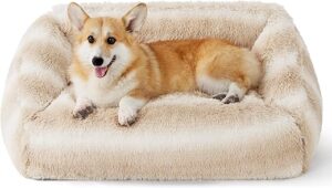 LE SURE Medium Size Calming Dog Bed, Beige Stripe