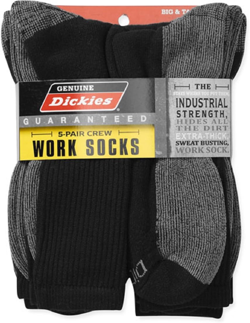 Dickies Men's 5-Pair Crew Work Socks