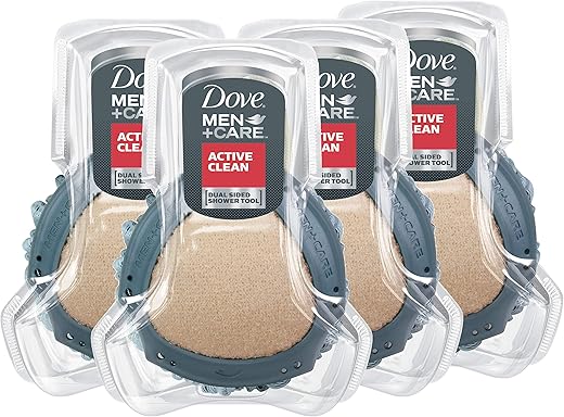 DOVE MEN + CARE Men's Care Shower Tool, Active Clean, 4 Pack