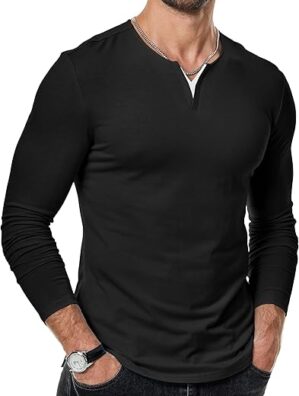 JMIERR Mens Casual Long Sleeve V-Neck Tee