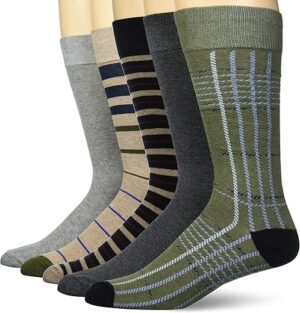 Amazon Essentials Men's Comfortable Patterned Dress Socks, 5 Pairs