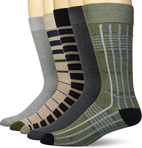 Amazon Essentials Men's Comfortable Patterned Dress Socks, 5 Pairs