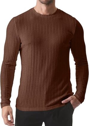 JMIERR Men’s Fleece Long Sleeve Thermal Shirt, US46(XL), Brown