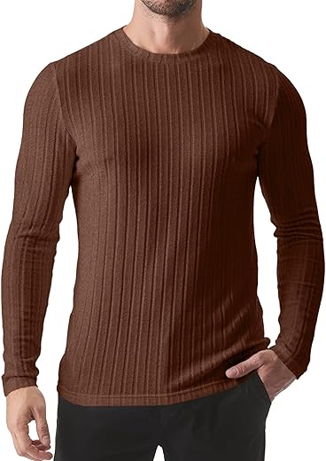 JMIERR Men's Fleece Long Sleeve Thermal Shirt, US46(XL), Brown