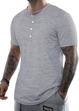 JMIERR Men’s Muscle Slim V-Neck Henley Shirt