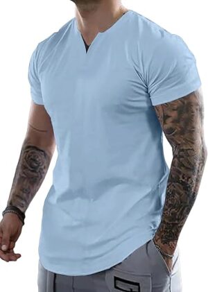 JMIERR Mens Muscle Slim V-Neck Henley Shirt