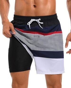 SILKWORLD Mens Swim Trunks With Compression Liner