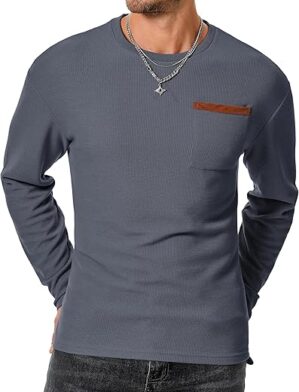 JMIERR Men’s Waffle Knit Longline Crewneck Tee