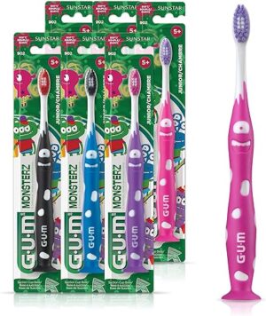 GUM Monsterz Jr Kids’ Toothbrush With Suction Cup, 1ct (6pk)