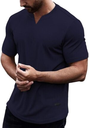 JMIERR Muscle Slim V-Neck Henley Shirt