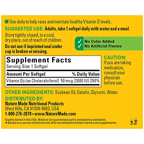 Nature Made Vitamin D3 2000 IU Dietary Supplement - Image 5