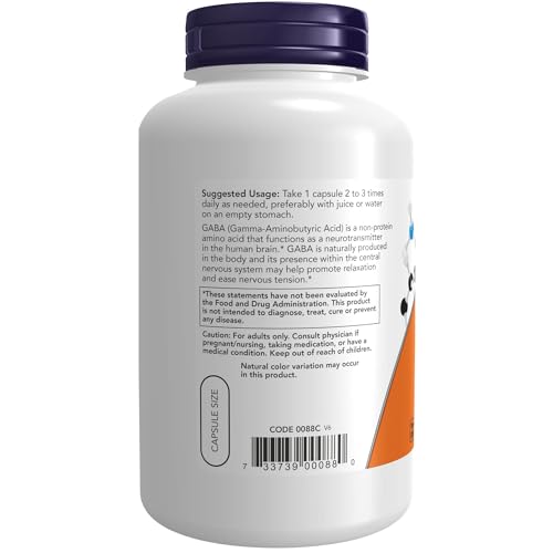 NOW Foods GABA 500 Mg, 200 Veg Capsules - Image 3