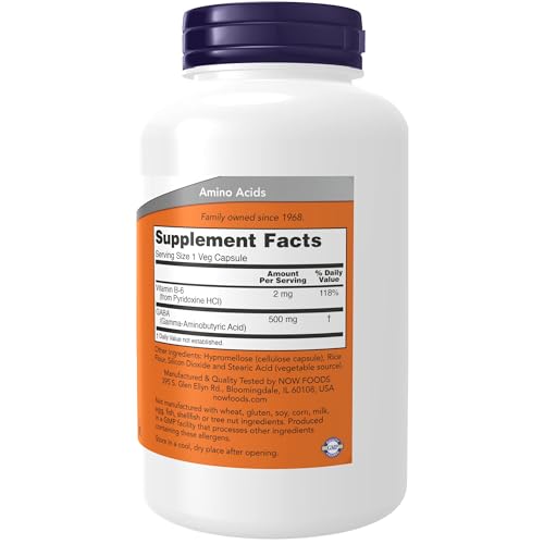 NOW Foods GABA 500 Mg, 200 Veg Capsules - Image 2