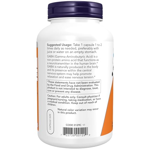 NOW Foods GABA 750mg Neurotransmitter Support Capsules - Image 3