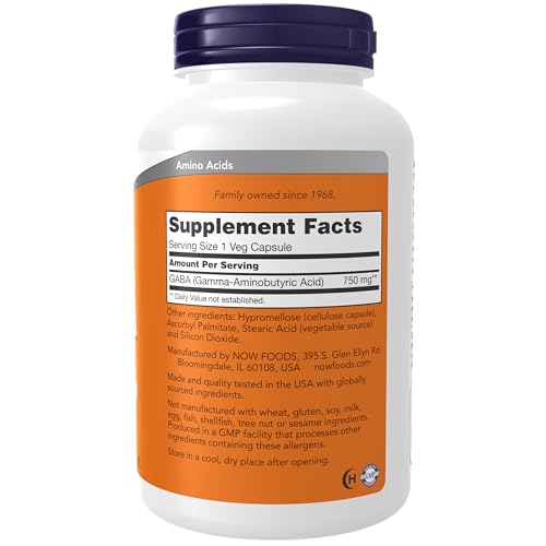 NOW Foods GABA 750mg Neurotransmitter Support Capsules - Image 2