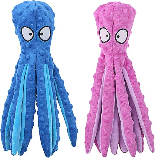 HGB Octopus No Stuffing Crinkle Plush Dog Toys
