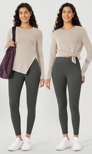 ODODOS Split Hem Long Sleeve Tee Yoga Shirt - Image 2