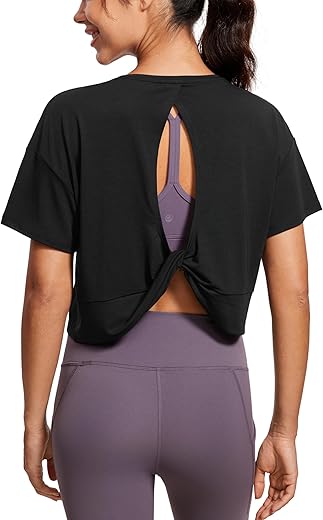 CRZ YOGA Open Back Short Sleeve Crop Top