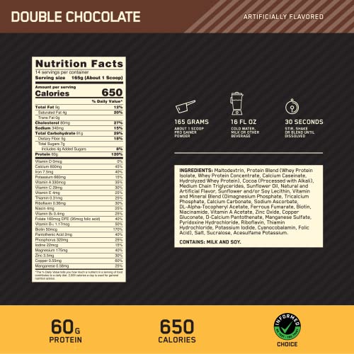 Optimum Nutrition GS Pro Gainer Protein Powder, Double Chocolate - Image 2