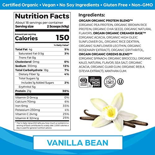 Orgain Vegan Protein Powder Vanilla Bean - Image 2