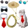 Yosbabe Pet Bowtie, Sunglasses, Straw Hat Set