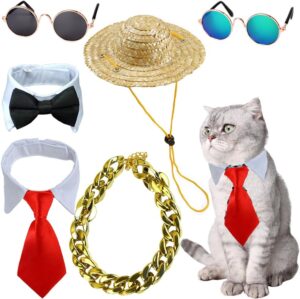 Yosbabe Pet Bowtie, Sunglasses, Straw Hat Set