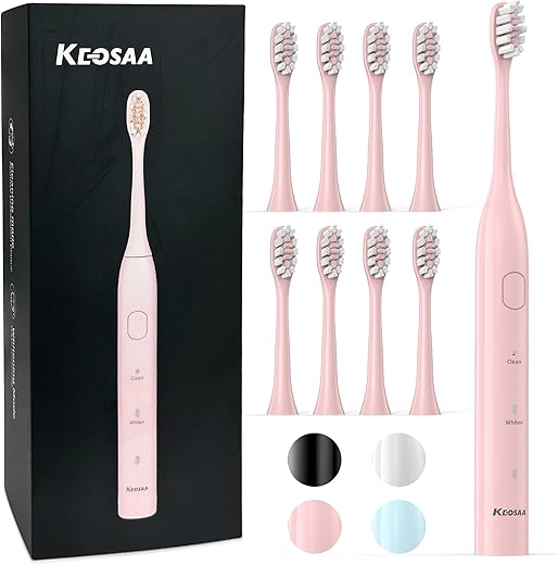 keosaa Pink Electric Toothbrush With 8 Heads
