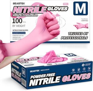 Beastek Pink Nitrile Disposable Gloves, 4.0 Mil