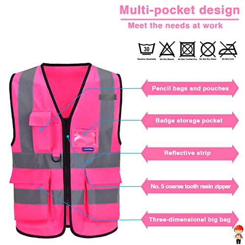 Pink Safety Vest With Pockets, Large - Image 3