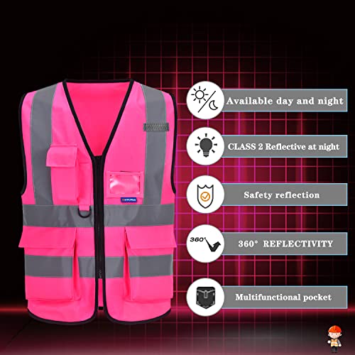 Pink Safety Vest With Pockets, Large - Image 4