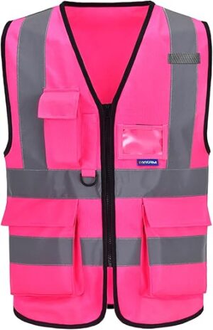 Pink Safety Vest With Pockets, Large