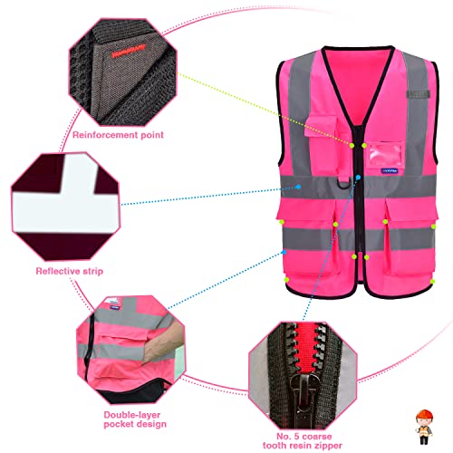 Pink Safety Vest With Pockets, Large - Image 5