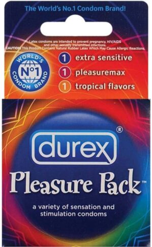 Durex Pleasure Pack Assorted Condoms, 3 Count